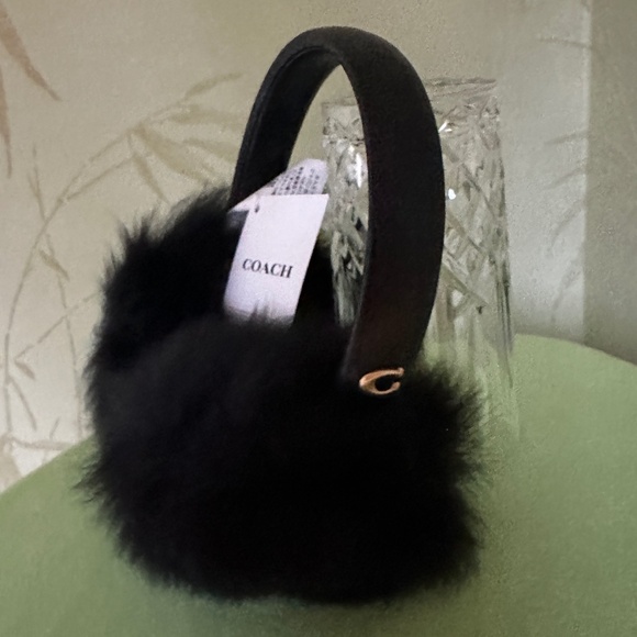 COACH SHEARLING & LEATHER EARMUFFS:NWT BLACK  7371 - Picture 6 of 16